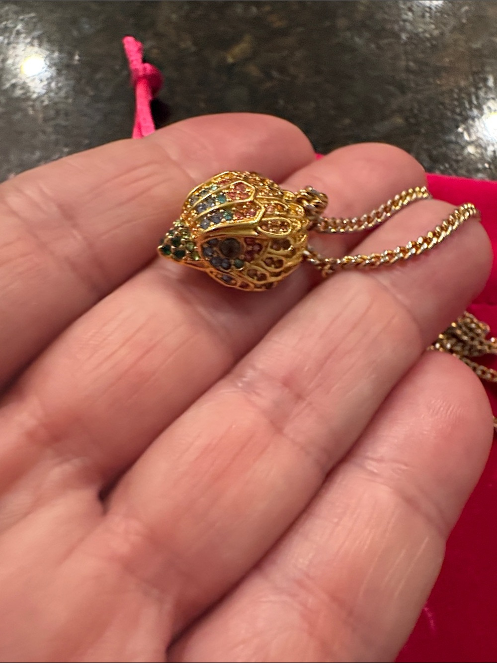 Kurt Geiger Gold Tone Hot Air Balloon Pendant Necklace with Multicolor Stones - Picture 5 of 5
